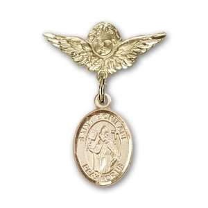   Gold Baby Badge with St. Boniface Charm and Angel w/Wings Badge Pin