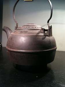 Antique Cast Iron with Wrought Iron Handle Tea Kettle/Teapot  