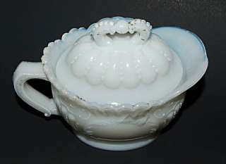 Antique Victorian Opalescent Milk Glass Covered Creamer  