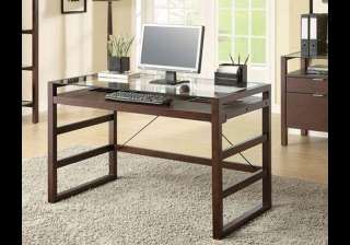 Contemporary Glass Top Wood Home Office Computer Desk  