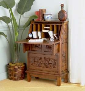 NEW Hand Carved Solid Wood Drop front Secretary Desk  