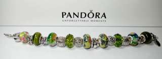 Authentic Pandora Bracelet Spring Meadow with 19 Beads & Charms w 
