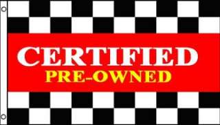   Preowned with Checkered Flag Automotive Dealer Banner Sign Pennant 3x5