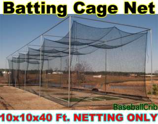Baseball Softball Batting Cage Nylon Netting 10x10x40  