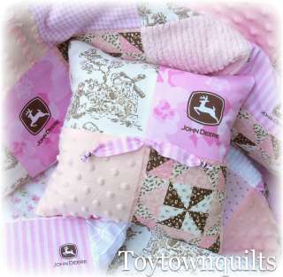 JOHN DEERE Dainty Pink Chenille Baby Girl quilt bedding  
