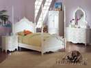 Children Twin Size Poster Canopy Bed Set Bedroom White  