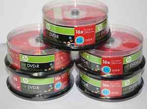 Lot.5 Hp 25pk Blank Dvd R Disc Media 16X 4.7GB Data 120Min Video w 