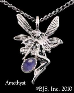 Sterling silver fairy necklace holding gemstone, available in 14k gold