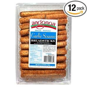 Angonoa Breadsticks, Garlic/Sesame, 6 Ounce Packages (Pack of 12)