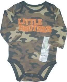 boys little brother camo with orange letters front has little brother