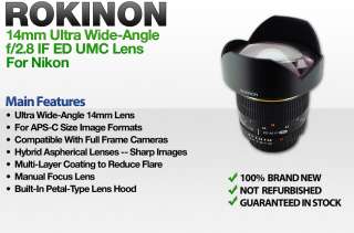 Rokinon 14mm Ultra Wide Angle f/2.8 IF ED UMC Lens For Nikon SLR 