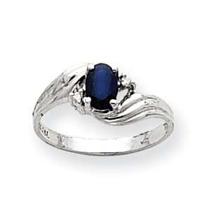  14k White Gold Sapphire & .03ct Diamond Birthstone Ring Jewelry