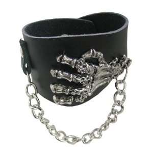  Skull Hand with Chain Black Leather Bracelet   SJBRAC22 