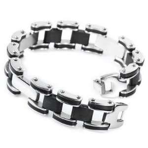   Stainless Steel Black Rubber Solid Bracelet Link Hand Chain Jewelry