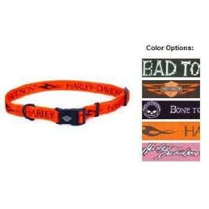   Harley Davidson Black with Orange Logo Adjustable Dog Collar 1in