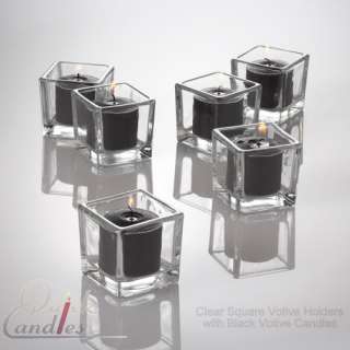 36 Black Votive Candles & 36 Square Clear Glass Holders  