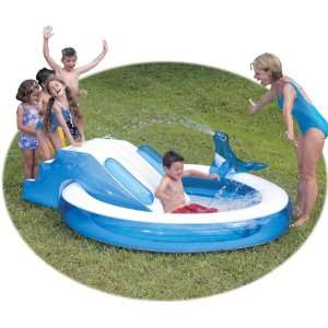    Toddler Inflatable Blow Up Kiddie Pool W/ Slide Toys & Games
