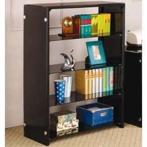  Bookcase with Glass Shelves in Glossy Black Finish