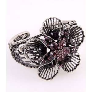 Fashion Jewelry Metal Purple Rhinestone Flower Cuff Bangle Bracelet