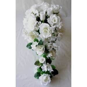   20 Silk Rose Pearl Hyacinth Wedding Bouquet   Cream