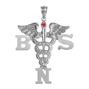   Bachelor of Science in Nursing BSN Charm with Ruby in Silver Jewelry