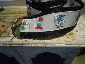 KIDS UNISEX SMURF THEME RIBBON BELT TONS OF COLORS ON BLACK GROSGRAIN 