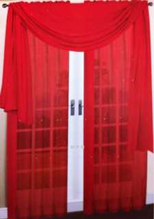   Sheer Voile Panel Set Window covering Red Curtains & Scarf  