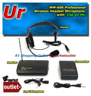 NEW WM 606 FM Wireless Headset W/Clip on Microphone  