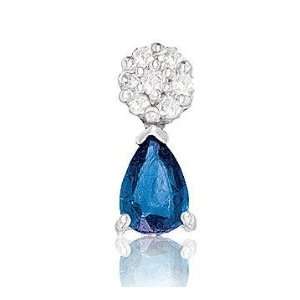  14k 0.65 Carat Diamond Blue Sapphire Tear Drop Pendant 