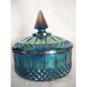  Vintage Indiana Blue Carnival Glass Covered Candy Dish 