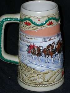 The illustration on this stein is in deep relief and vibrant colors 