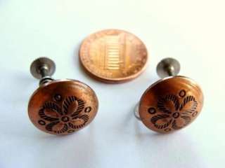 vintage COPPER Bronze Button Flower Screw Back Earrings  