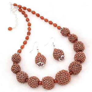 COPPER BALL BEADED NECKLACE FASHION JEWELRY SET S38/8  