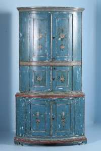   Antique Blue Painted Swedish Corner Cupboard Cabinet c1840  