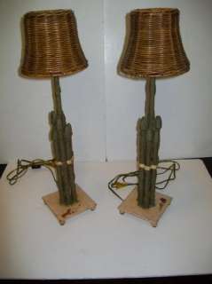Set of Shabby Country French Metal Asparagus Buffet Table Lamps w 