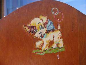 WOODEN Antique Baby Doll Crib, Dog Emblem Early 1900s  