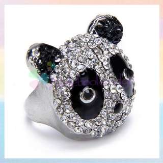 Cute Crystal Rhinestone Design Panda Animal Finger Ring Gift  