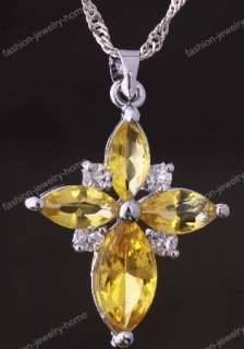   Shiny Glass Crystal Cross Pendant Chian Necklace 8 colors  