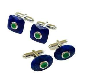 Sterling Silver Lapis Lazuli & Emerald Cufflinks  