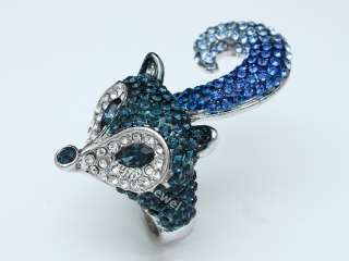 Exquisite Cute Foxy Fox squirrel Rhinestone Crystal Cocktail Ring Size 