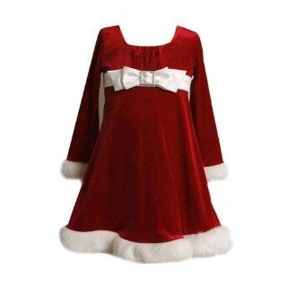  Bonnie Jean Girls Green Velvet Sparkling Santa Dress with 