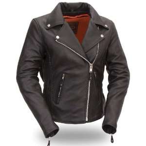 First MFG Womens Hourglass Motorcycle Leather Jacket. Classic Look 