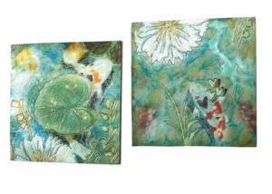 Tropical Koi Pond Metallic Wall Decor Plaques Set of 2  