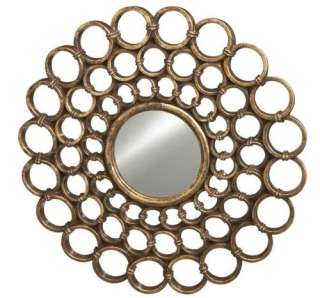 Contemporary Joined Circles Round Mirror, Antique Bronze Polystone 