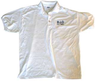 Phi Delta Theta   White Lettered Polo Shirt   S XL  