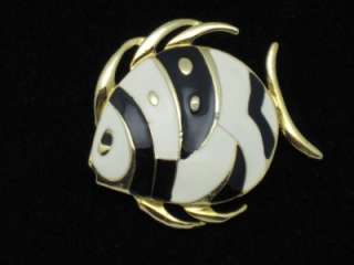 Vintage Designer Crown Brooch Pin Figural Fish Enamel Goldtone 