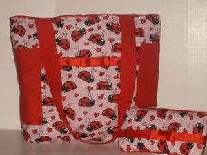 RED PINK LADYBUG Baby Diaper Bag Tote & Wipe Case  