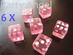 Party Game Colored Pink plastic dice 14mm transparent  