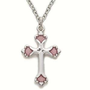  Cross Necklace in a Pink Enameled Engraved Design Cross Necklaces 