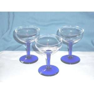  Set of 3 Crystal & Cobalt Blue Champagne Goblets 